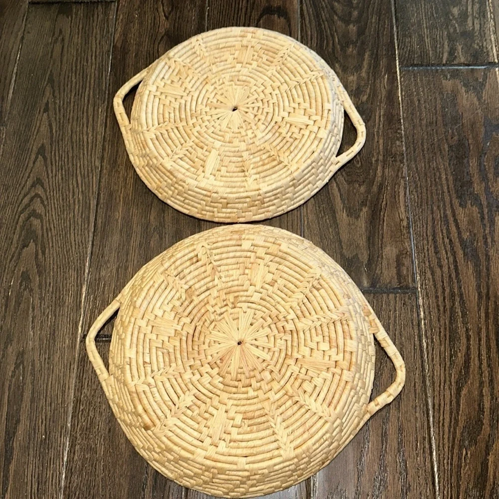 Natural Woven Basket Tray set